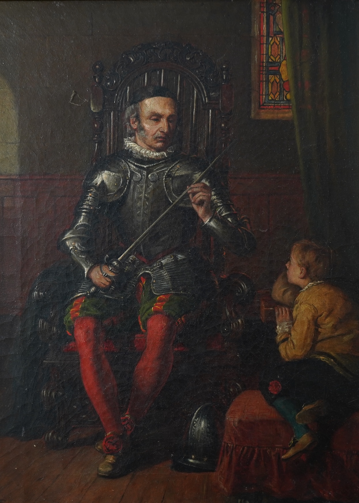 Dutch School, 19th century, A study of a gentleman in armour with his son